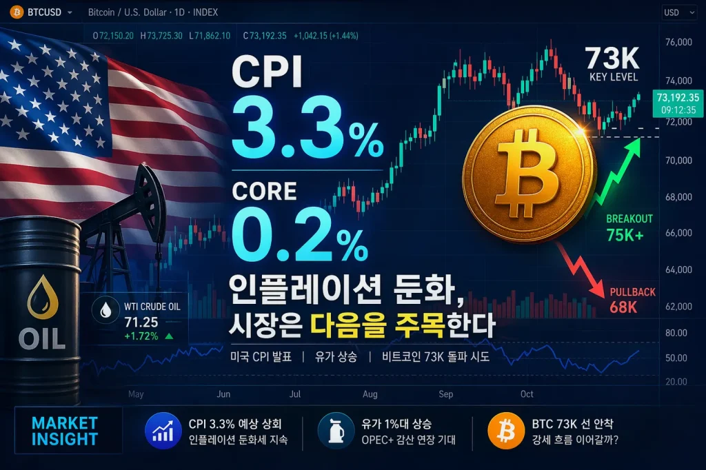 미국 CPI 발표 이후 코인시장 전망, 3.3% 물가와 코어 0.2%가 만든 변곡점